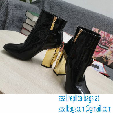 Dolce  &  Gabbana Heel 10.5cm Leather Ankle Boots Patent Black with DG Karol Heel and Buckle 2021